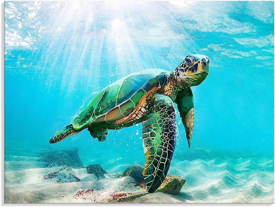 Turtle Wall Art With Most Recent Amazon: Japo Art Green Sea Turtle Wall Decor Tropical Canvas Wall Art  Prints Hawaii Turtle Picture Gift Florida Sea Life Teal Watercolor Ocean  Animal Painting Small Framed Pictures For Bathroom Living Room (Photo 14 of 15)