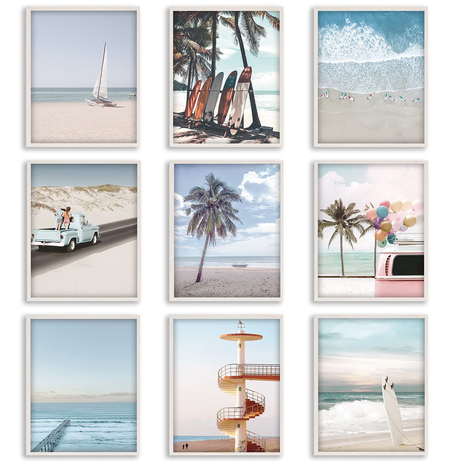 Well Known Nautical Tropical Wall Art Within Amazon: 9 Pieces Beach Wall Art Prints Ocean Beach Décor Nautical  Themed Posters Teens Girls Bedroom Decor, 8 X 10 Inch, Beach Wall Art  Decoration For Men And Women Living Room Bedroom: (Photo 10 of 15)