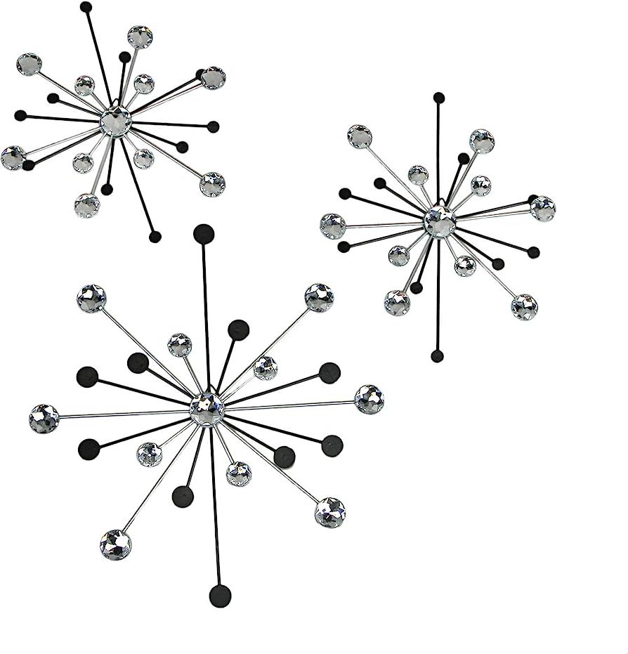 Well Known Starburst Jeweled Hanging Wall Art Intended For Amazon: Zeckos Mid Century Modern Style Black And Silver Metal Jeweled  Atomic Starburst Wall Décor Hanging Set Of 3 : Home & Kitchen (View 8 of 15)