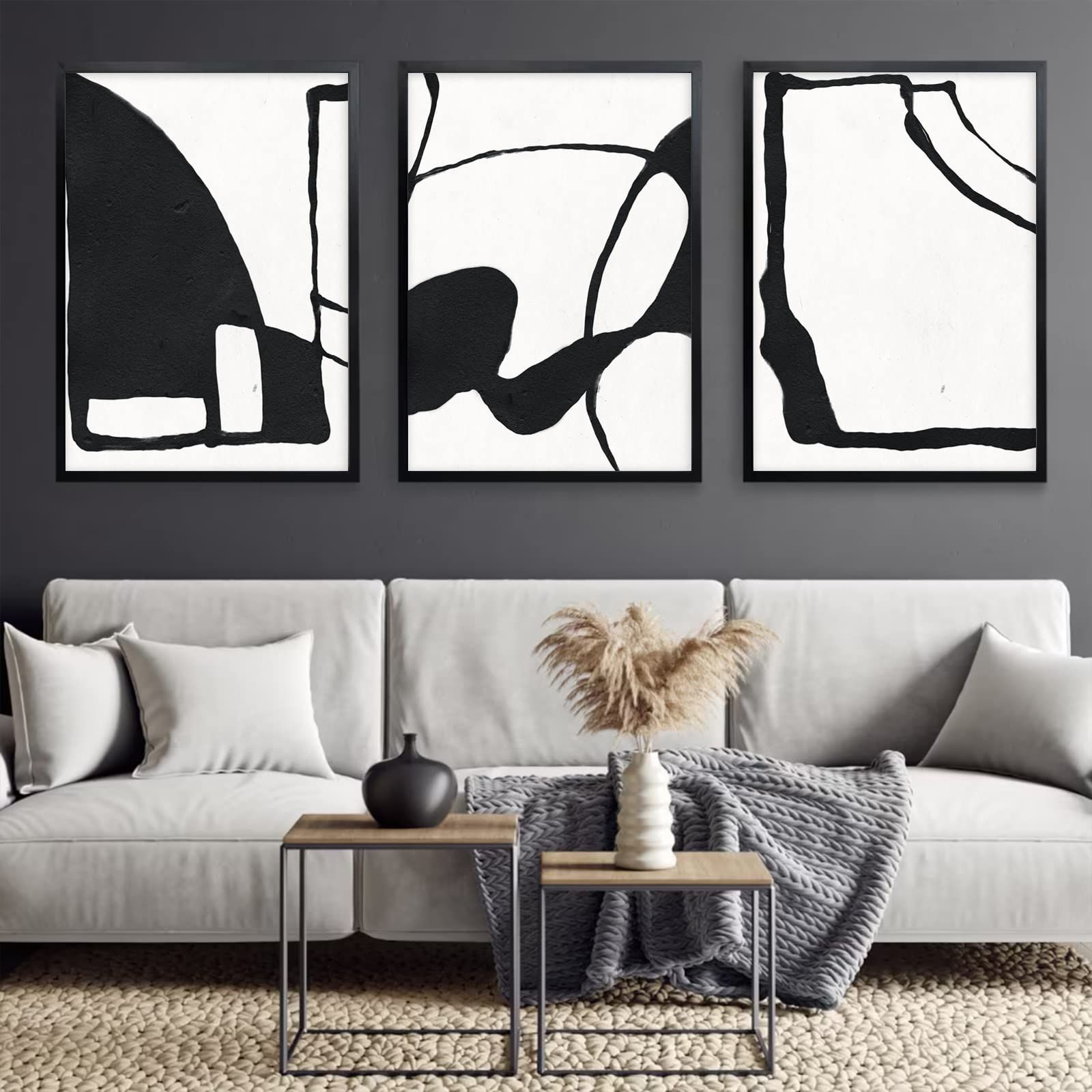 Widely Used Amazon: Joocrise Black And White Wall Art Modern Abstract Canvas Wall  Art Black And White Artwork For Walls Minimalist Black And White Geometric  Painting For Living Room Bedroom Decor 16x24x3 Inch Unframed: Intended For Black Minimalist Wall Art (Photo 10 of 15)