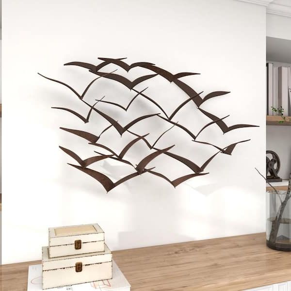 Widely Used Litton Lane Metal Black Sleek Flying Flock Of Bird Wall Decor 80954 – The  Home Depot For Metal Bird Wall Art (Photo 14 of 15)