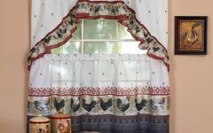 2024 Latest Traditional Two-piece Tailored Tier and Swag Window Curtains Sets with Ornate Rooster Print